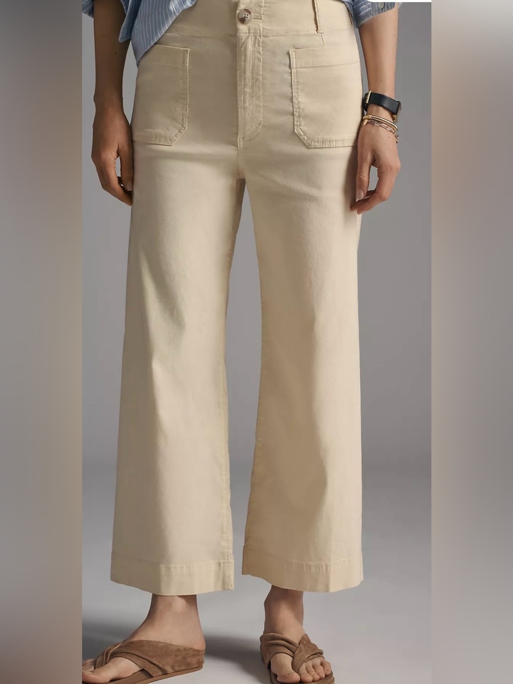Maeve Wide-Leg Cropped Pants in Cream
